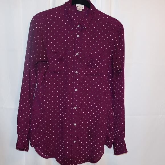 Stylus Button Up Blouse Women Size S Purple White Dot - Picture 3 of 16